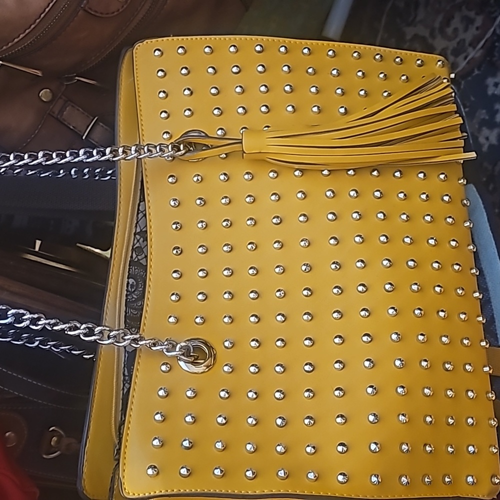 Carlos Santana yellow Studded Tote  Handbag